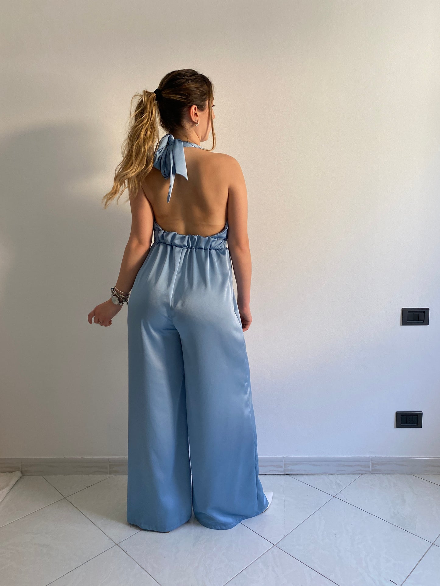 Jumpsuit Scollo a V Celeste