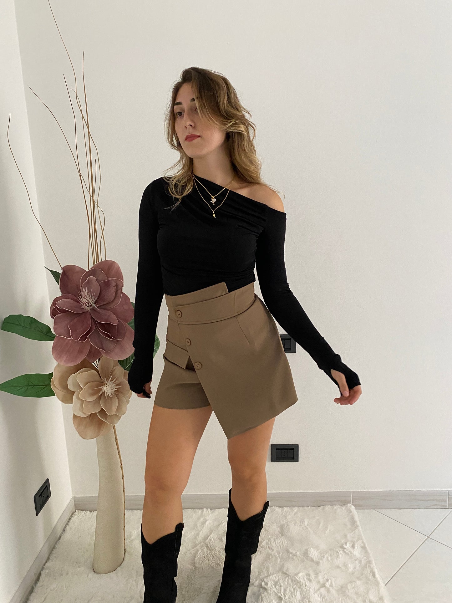 Pantagonna luna vita alta marrone