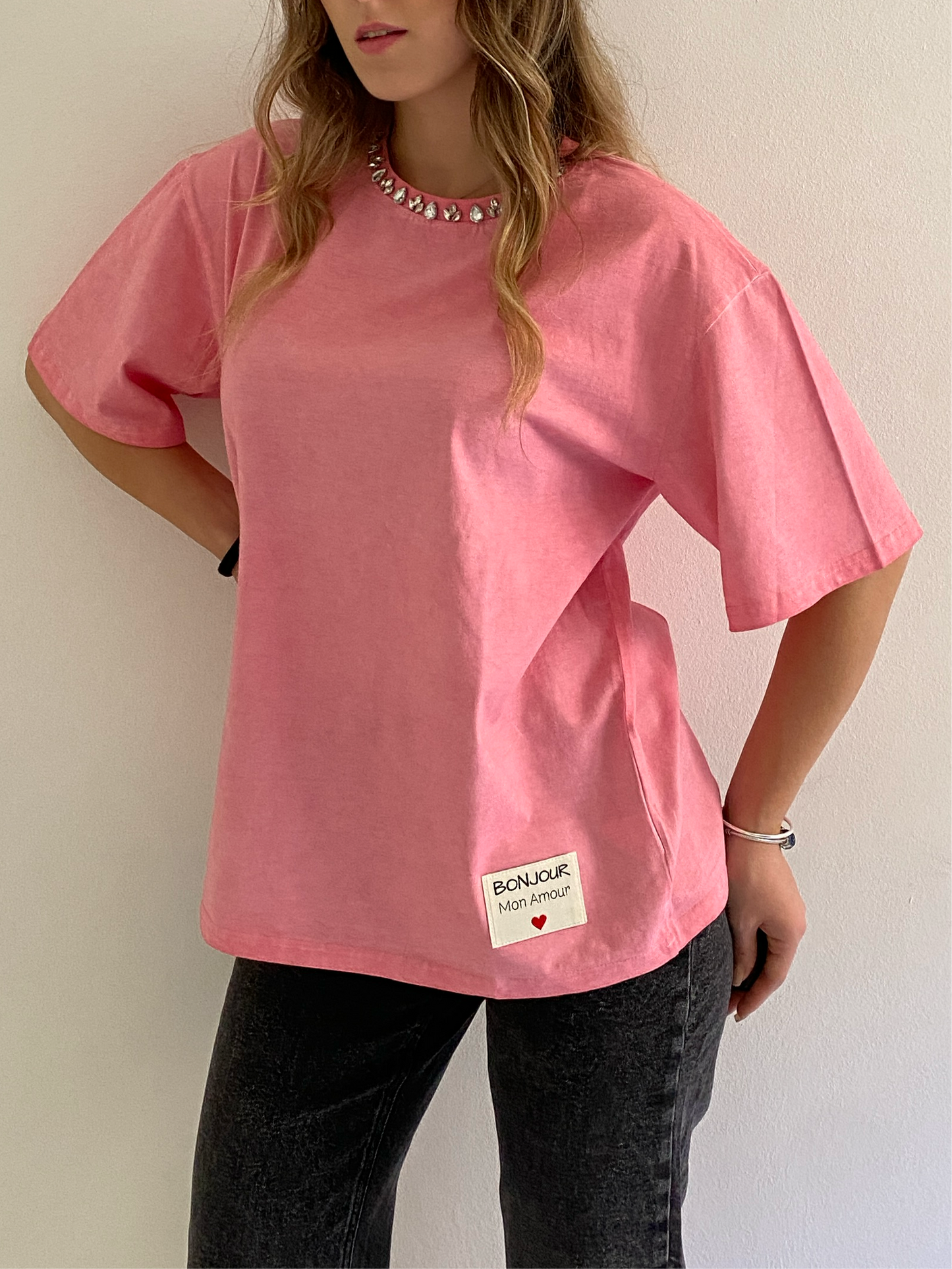 T-shirt oversize "Bonjour Mon Amur"