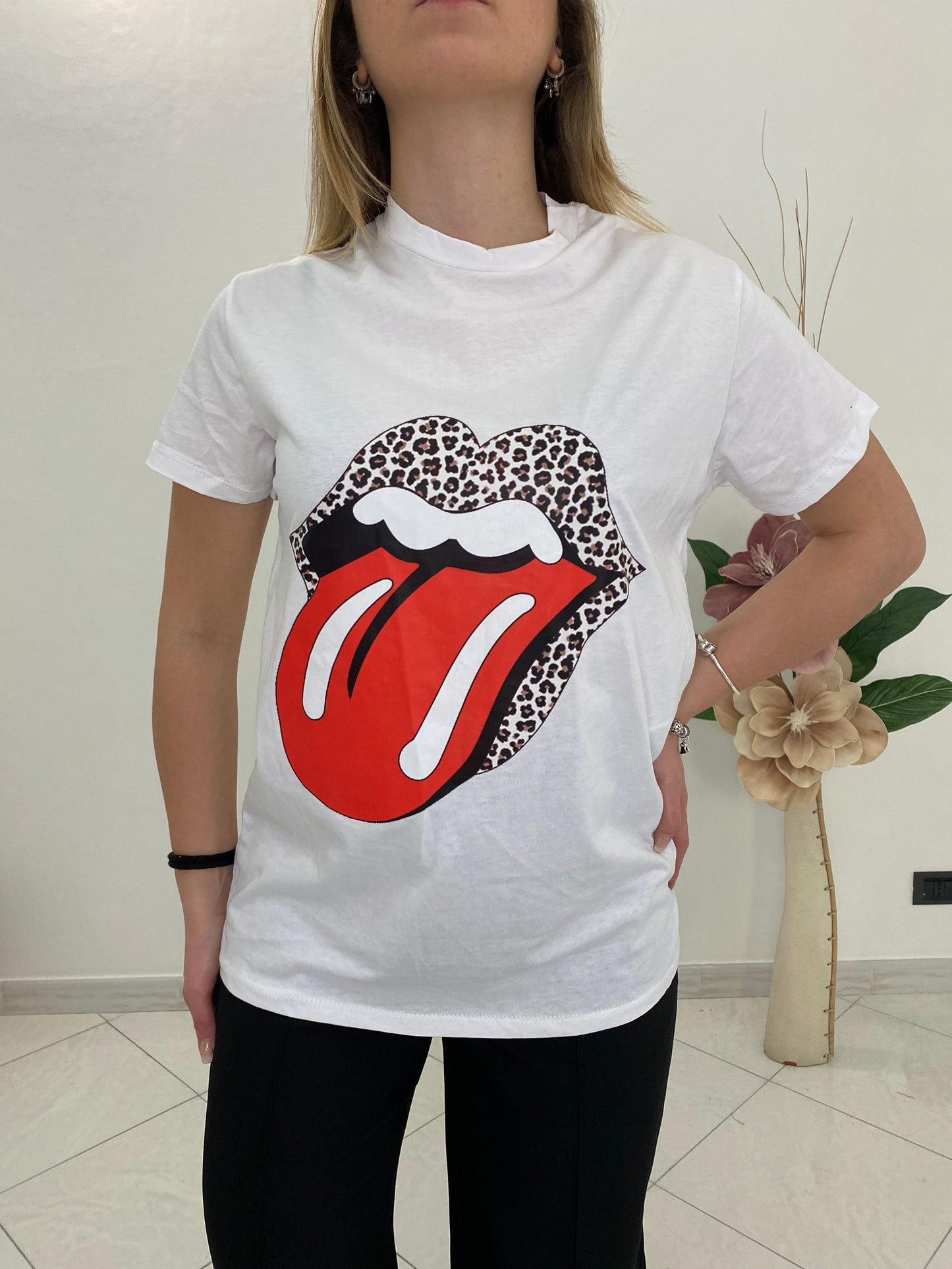 T-Shirt "Rolling Stones" Bianco 100% Cotone