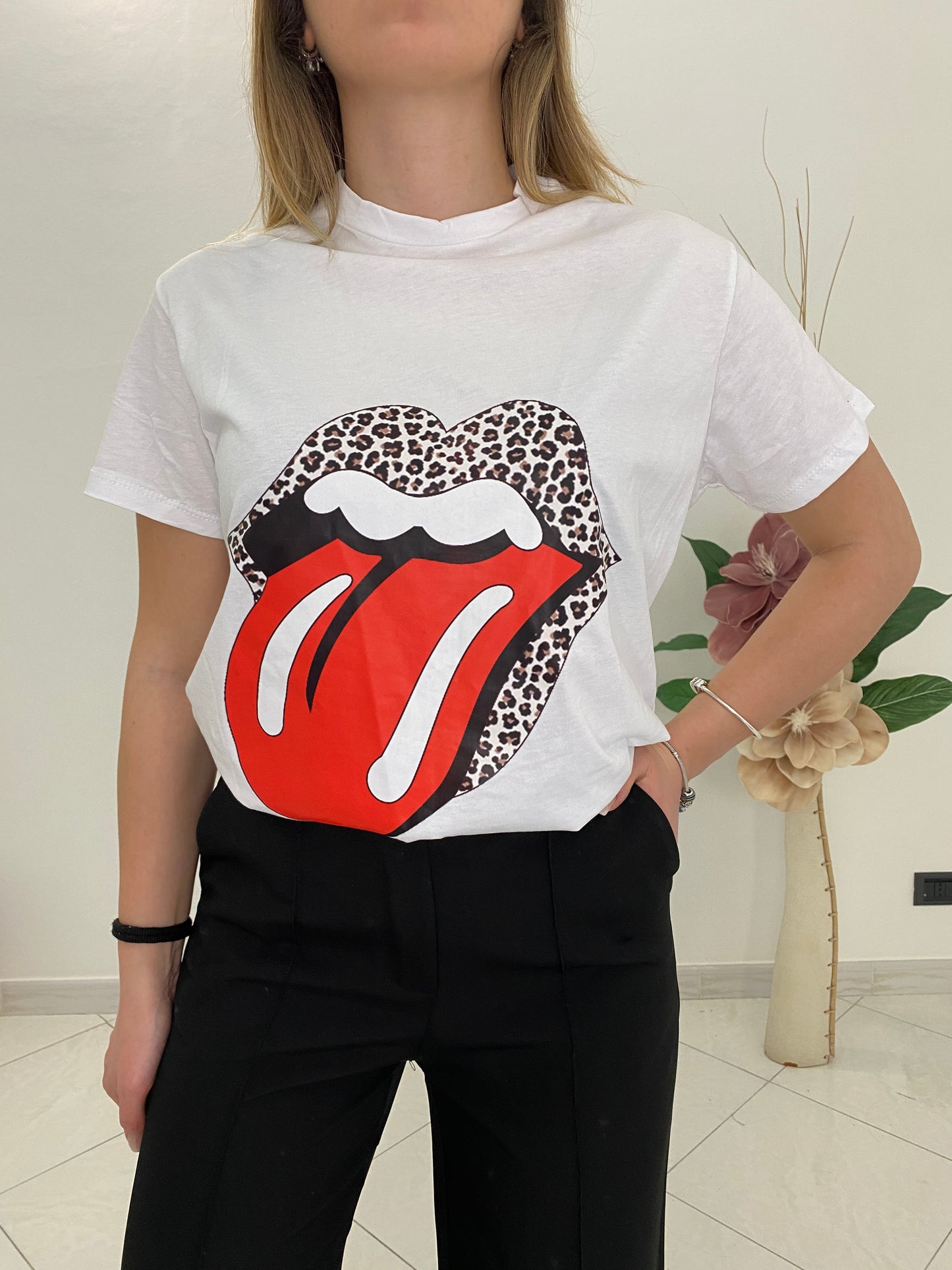 T-Shirt "Rolling Stones" Bianco 100% Cotone