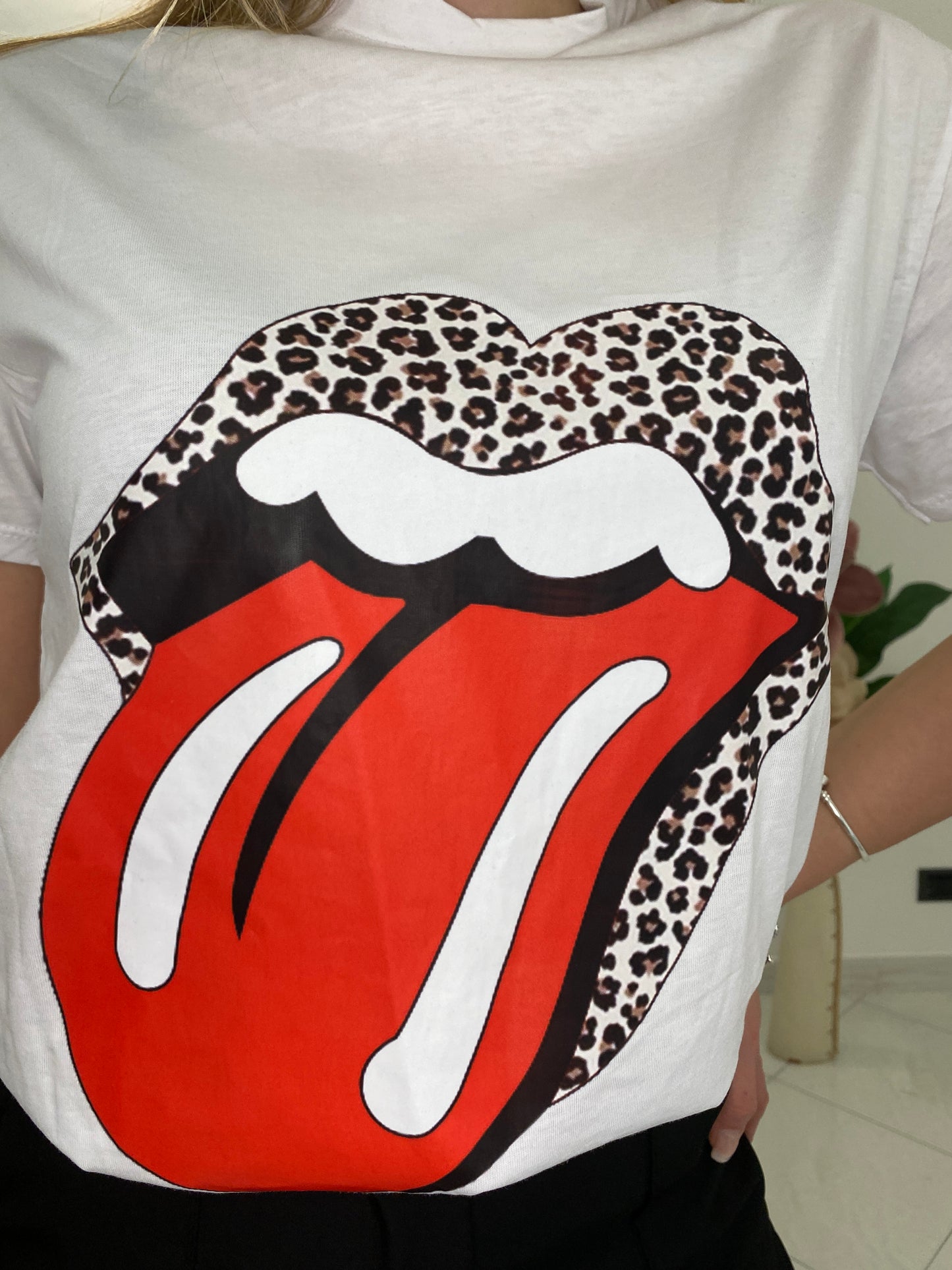 T-Shirt "Rolling Stones" Bianco 100% Cotone