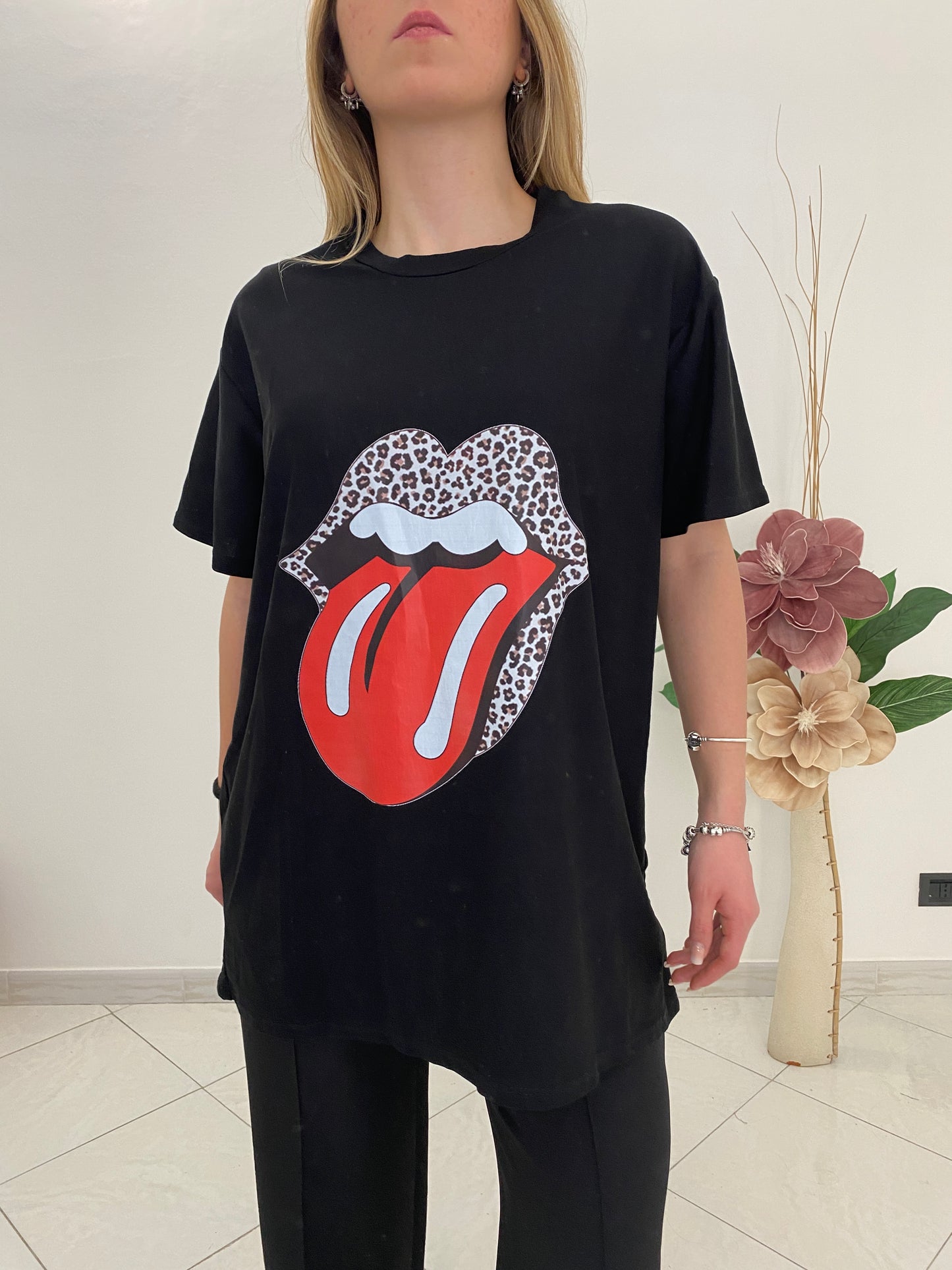 T-Shirt "Rolling Stones" Nero 100% Cotone