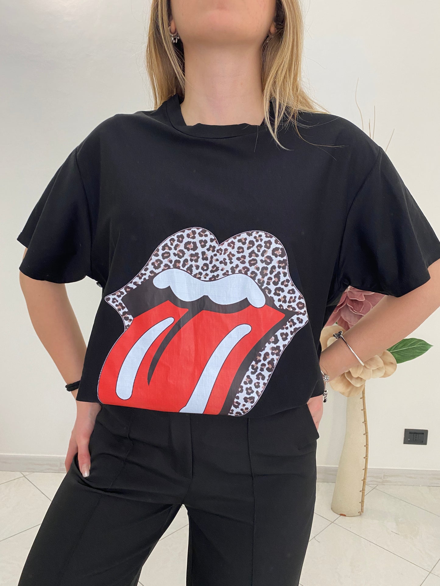 T-Shirt "Rolling Stones" Nero 100% Cotone