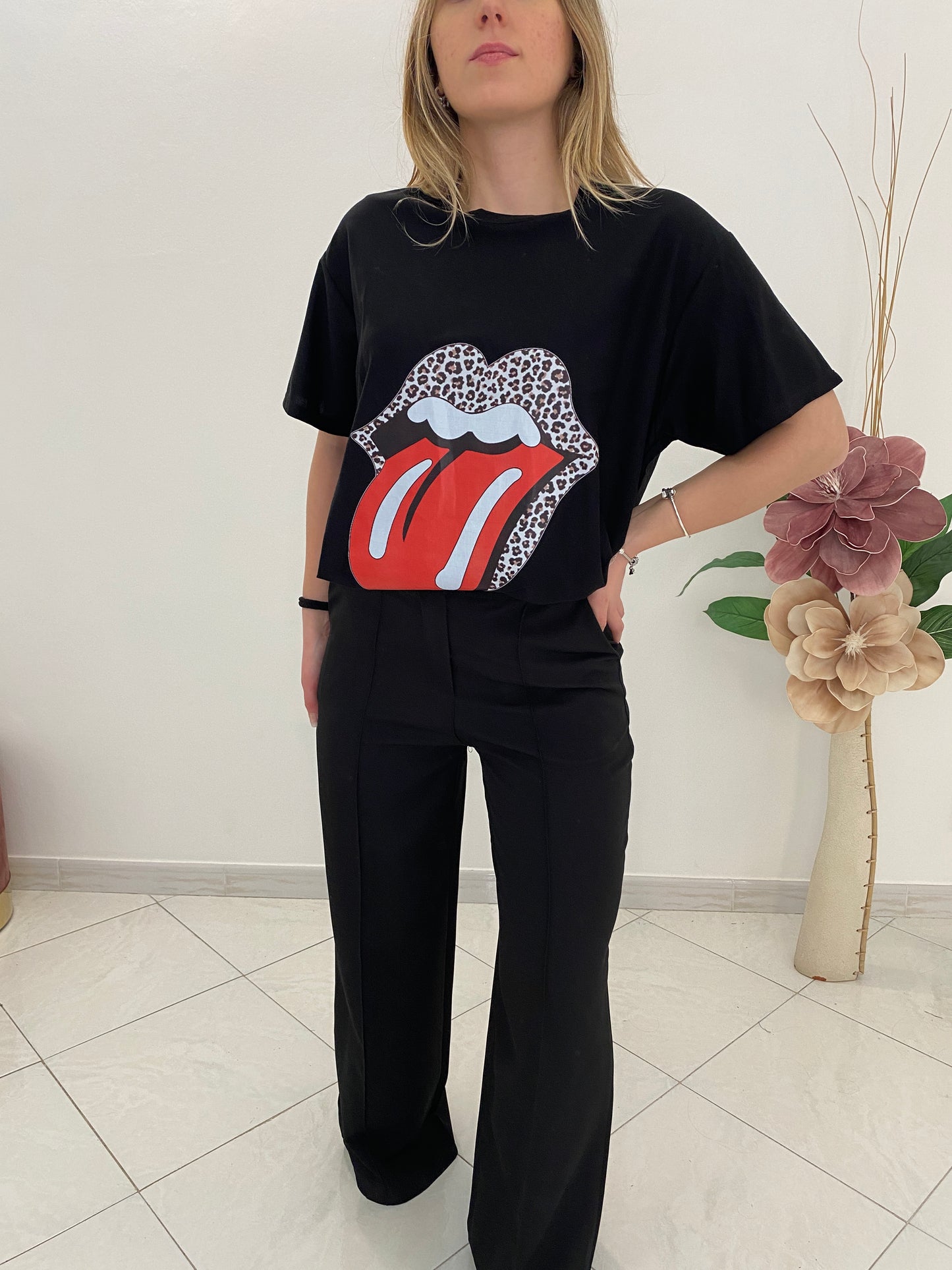 T-Shirt "Rolling Stones" Nero 100% Cotone