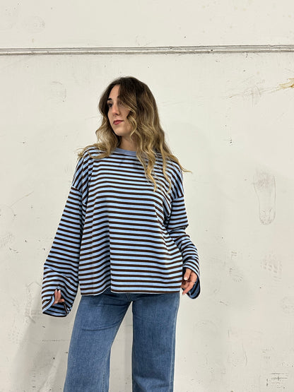 MAGLIA RIGATA CELESTE