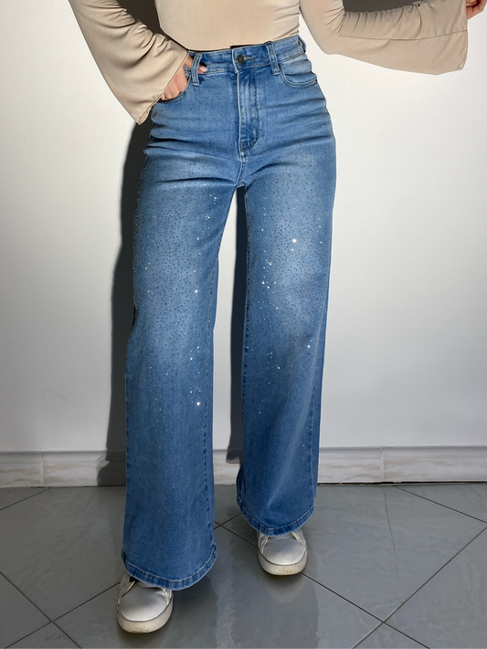 Jeans denim strass