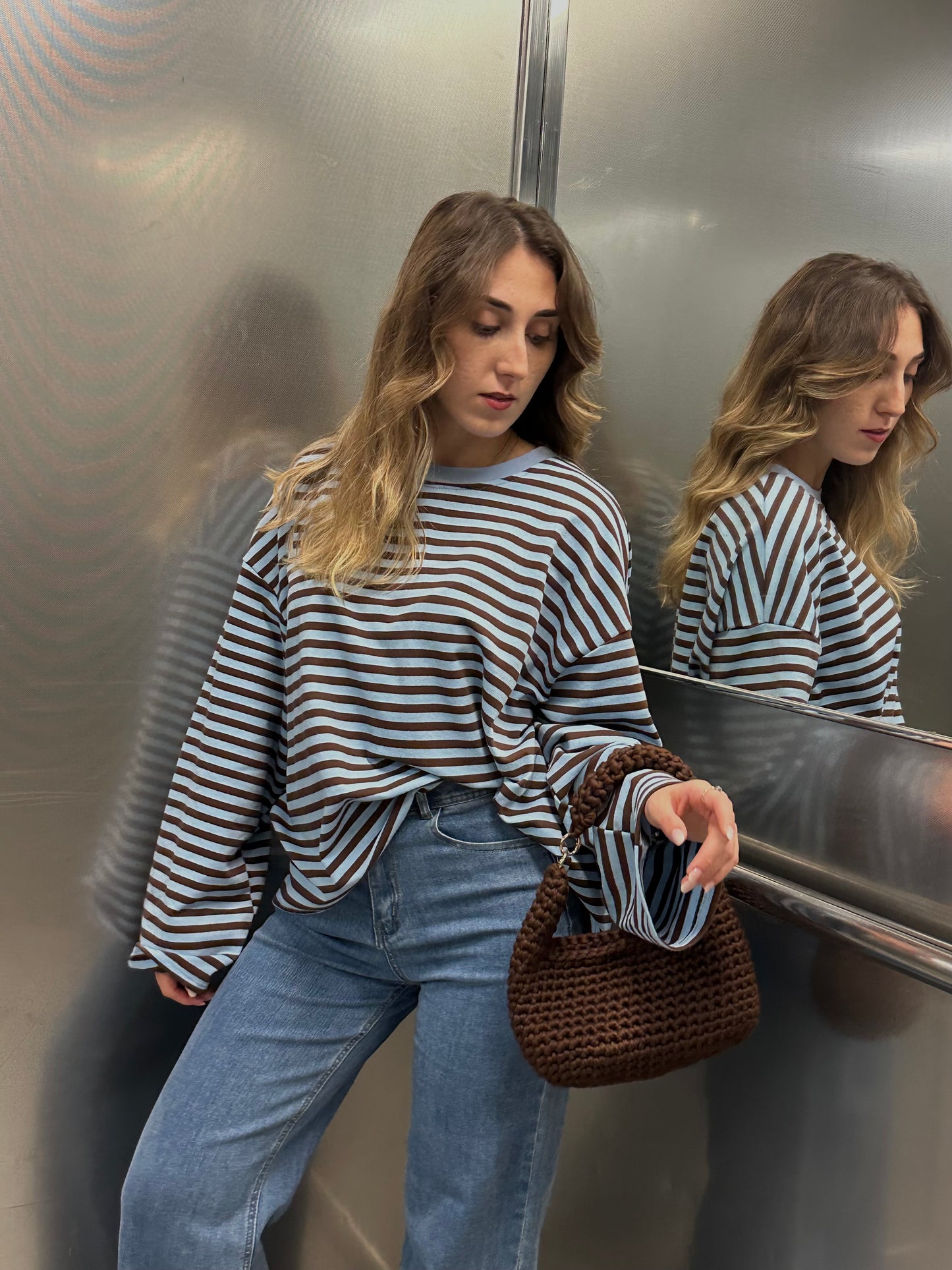 MAGLIA RIGATA CELESTE