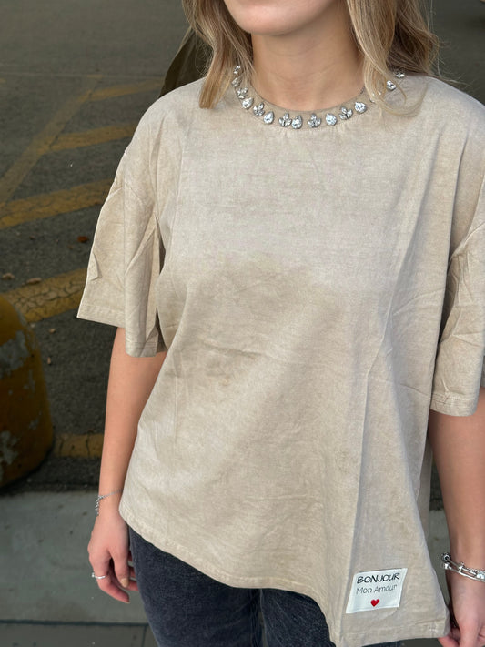 T-shirt oversize "Bonjour Mon Amur"