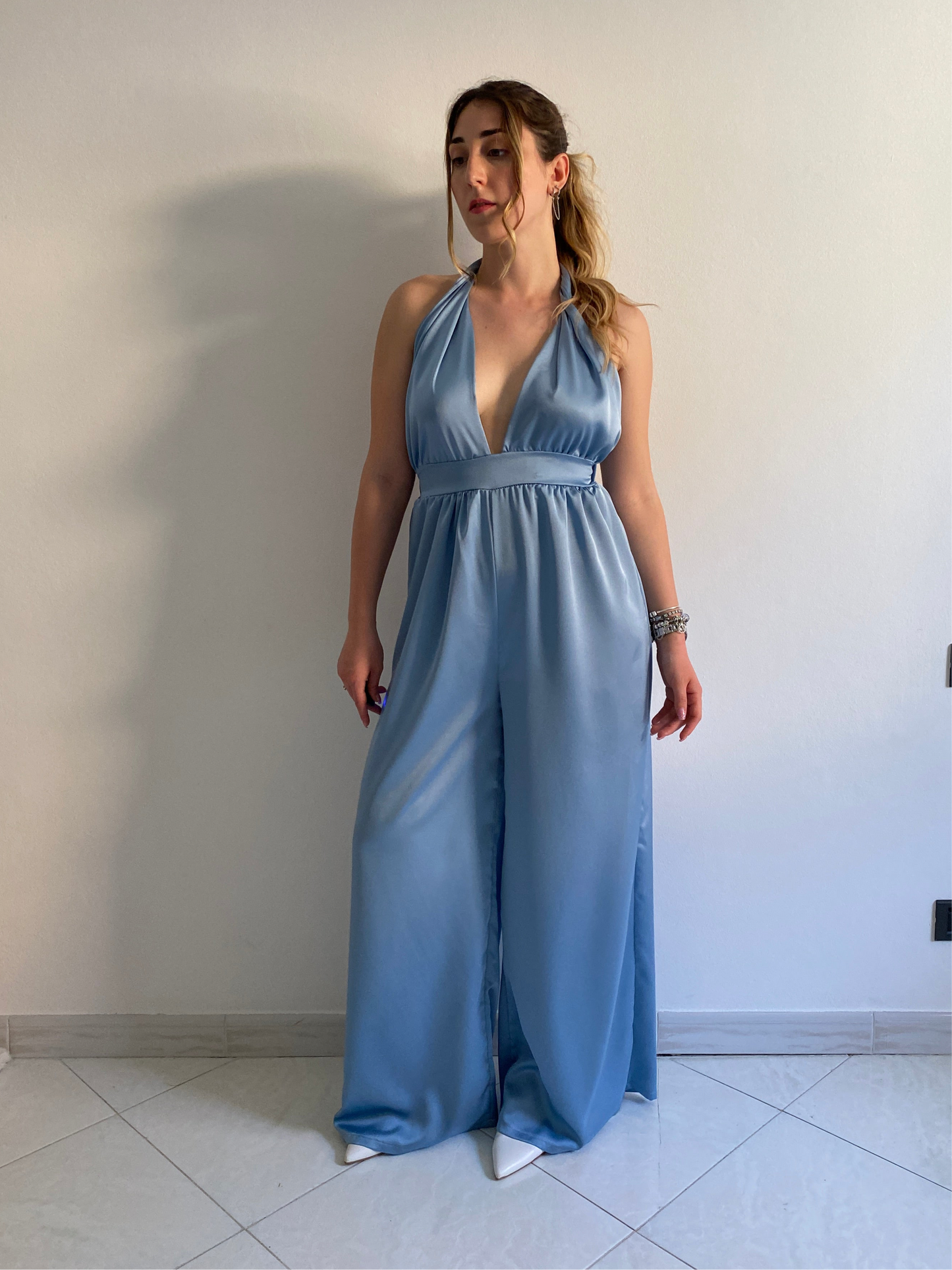 Jumpsuit Scollo a V Celeste