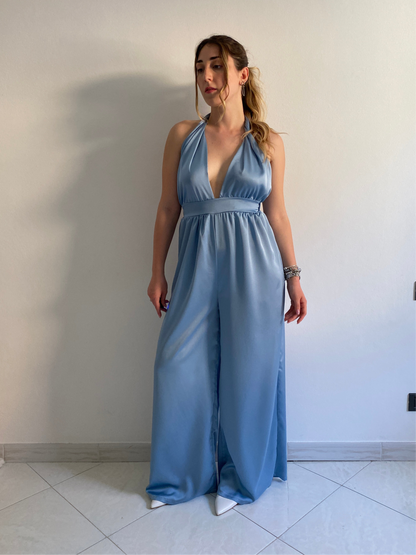 Jumpsuit Scollo a V Celeste