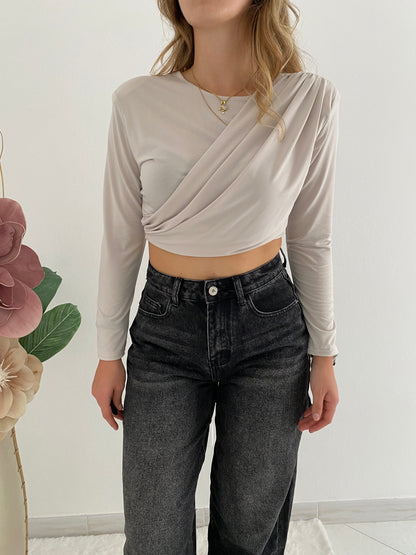 Maglia crop beige